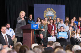 Hillary Clinton speaking in the UNH Field House to students and members of the UNH/Durham community