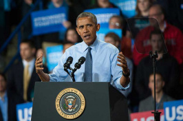 President Obama speaking at UNH Whittemore Center