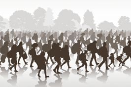 an illustrated representation of people migrating