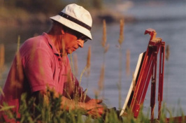 UNH alumnus Arthur Richard DiMambro ’51 painting outdoors