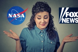 NASA and Fox News logos appearing on either side of a woman shrugging