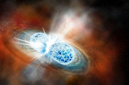 A rendering of the neutron star merger at the moment of impact