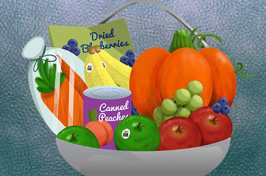 illustration of a basket filled with fruits and vegetables