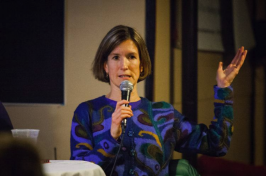 Concord Hospital addiction specialist Molly Rossignol answers questions from the audience during Science Cafe