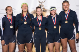 UNH women's crew team after winning at Head of the Charles regatta 2017