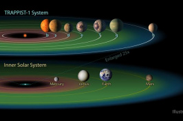 The TRAPPIST-1 system contains a total of seven planets, all around the size of Earth. Three of them -- TRAPPIST-1e, f and g -- dwell in their star's so-called "habitable zone" (shown here in green). NASA/JPL-CALTECH