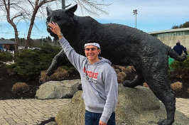 Vinnie Lo Buono '20 at the UNH Wildcat statue 