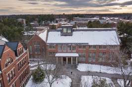 aerial view of UNH's Dimond Library in winter