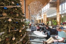 UNH Paul College students studying in the great room during the holidays