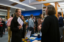 Student and employer speaking at Biotech Career Fair