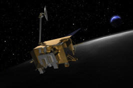 Illustration of NASA's Lunar Reconnaissance Orbiter at the moon
