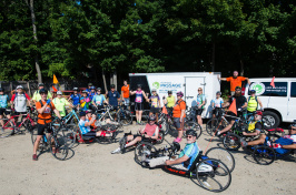 Athletes at the start of a 100-mile bicycle ride through New Hampshire's White Mountains 