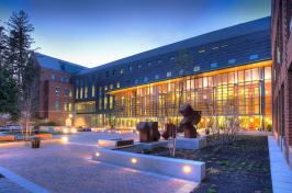 UNH's Paul College in the evening 