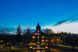 UNH's Thompson Hall in early evening 