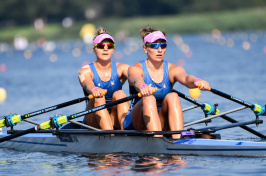 Sydney Michalak '18 and her rowing partner Ashley Johnson competing in Poland.