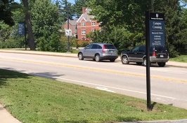 A sign indicating the Campus Crossing district along Main St. in Durham, NH