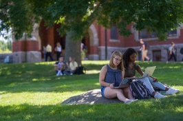 students on T Hall lawn on the first day of classes, 2019