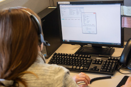 student at computer in Survey Center