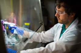 David Walker ’20 in the cell culture hood.