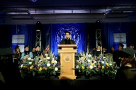 Dean Kamen delivered the keynote address at UNH Manchester's 33rd annual commencement ceremony, which celebrated the achievements of 274 students on Thursday.