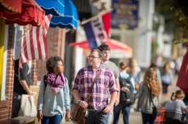 students walking downtown Durham