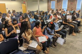 Students and families gathered for the Aug. 1 graduation ceremony at UNH Manchester.