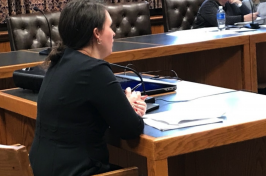 Caitlin Davis of the Department of Education explains the current state education funding formula to members of the Commission to Study School Funding Monday in the Legislative Office Building