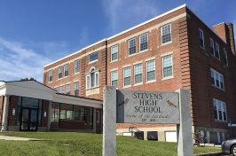 A photo of the Stevens High School building located in Claremont, New Hampshire.