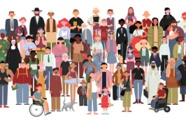 A clipart graphic showing people of diversity standing together