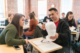 Neuropsychology students at UNH Manchester studying brain anatomy in psychobiology class