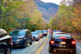 Photo of long traffic lines in the White Mountain National Forest in NH