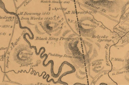 image shows light brown background with gray map text on which is marked Black King Pompey