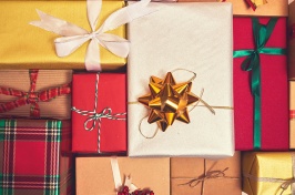 wrapped gifts on a table