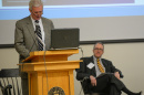 UNH President Mark Huddleston speaking at Podium