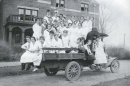 students loaded on truck in front of smith hall, around 1908