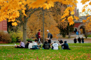 students on lawn in front of thompson hall