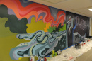 mural in progress at Dimond Library