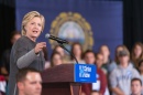 Hillary Clinton speaking at the UNH field house