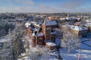 Thompson Hall in the snow