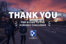 UNH students walking toward Thompson Hall at sunset with text saying thank you for rising to the #UNH603 Challenge
