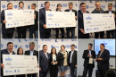 six images of student winners with large checks