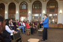 Senator Jeanne Shaheen addresses UNH faculty researchers in Huddleston Hall