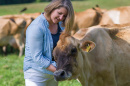 Kristin Duisberg visiting some cows at the UNH organic dairy