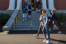 UNH students walking in front of Hamilton Smith Hall