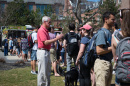 UNH President Mark Huddleston greeting students. 