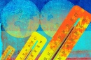 colorful illustration of thermometers and globes (Getty Images)