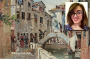 Painting of canal in Venice by Rafail Sergeevich Levitsky. Photo of Caitlin Truesdale inset.