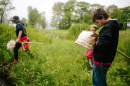 kids learning science in a field