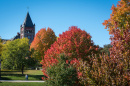 UNH's Thompson Hall tower in the fall 