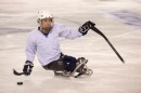 Dan Santos '17 practices sled hockey at the Whitt for the Northeast Passage Wildcats team